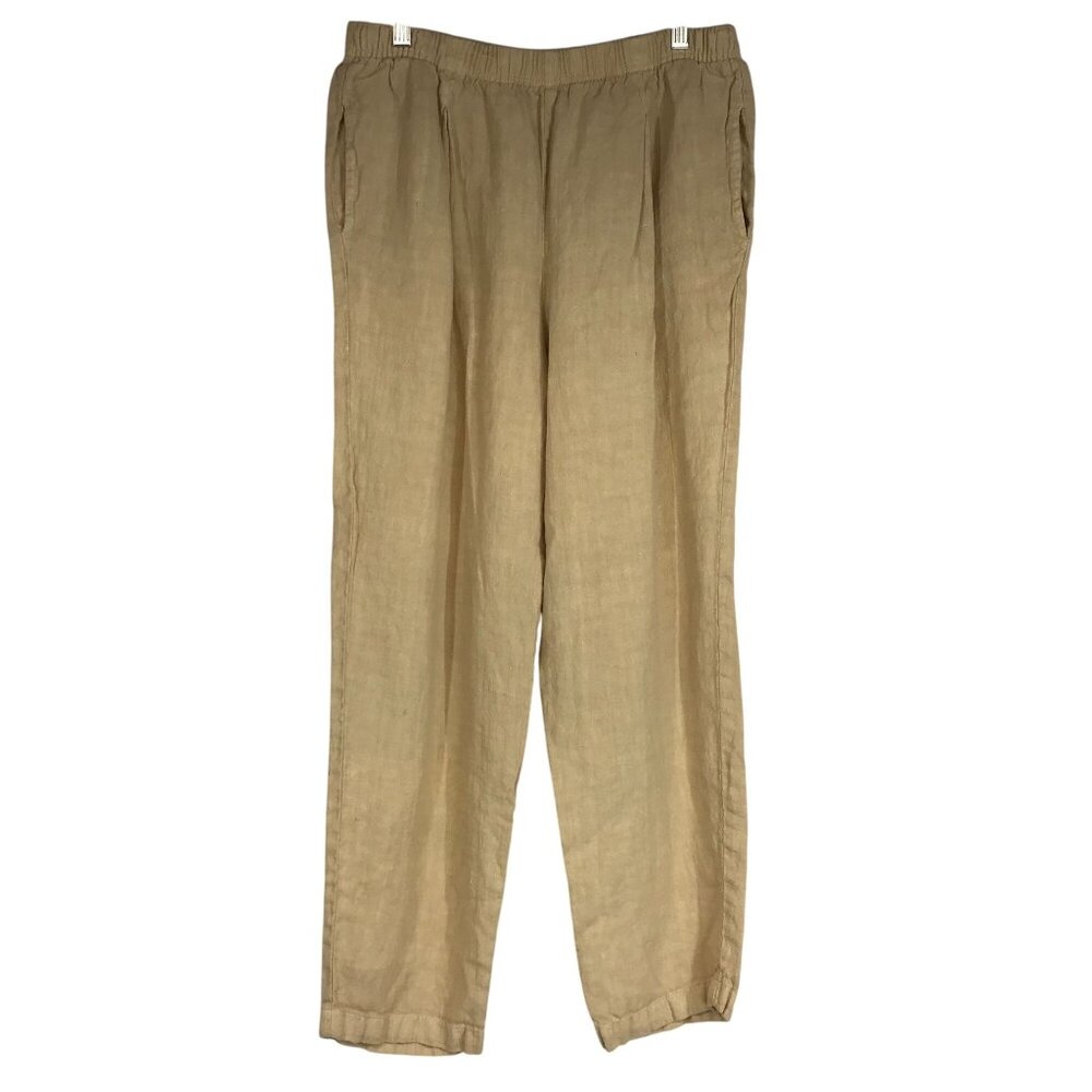 MARC +WARE - WOMEN'S MEDIUM PETITE - BEIGE ELASTIC WAIST 100% LINEN PULL-ON PANT